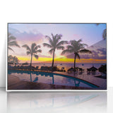 Large art print of a Mauritian landscape on white framed acrylic.