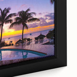 Extra large framed canvas featuring a textured depiction of a Mauritian landscape in vibrant colors.