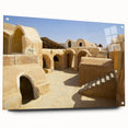 Acrylic print of a Moroccan landscape in earthy tones, ideal for dining room decor.