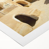 Art deco poster featuring a Moroccan landscape in muted earth tones on rolled canvas, suitable for dining room decor.