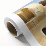 Art Deco poster of a Moroccan landscape in muted earth tones on rolled canvas, ideal for nursery wall art.