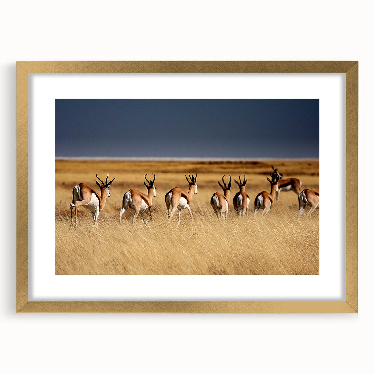 Extra large wall art depicting an abstract Namibian landscape in textured earth tones, framed in gold.