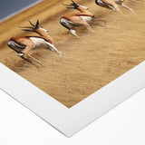 Art deco poster featuring a Namibian landscape in earthy tones on rolled canvas, suitable for dining room decor.