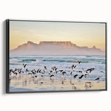 Black and white framed canvas depicting a vintage-style African landscape, ideal for bedroom decor.