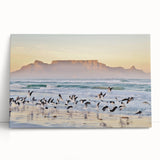 Large black and white stretched canvas of an African savannah scene, ideal for kitchen art.