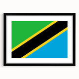 Extra large abstract art print of colorful African scenery on textured canvas, framed in black, ideal for living room decor.