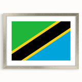Textured art print of a Tanzanian landscape in muted earth tones, framed in silver, suitable for bedroom decor.