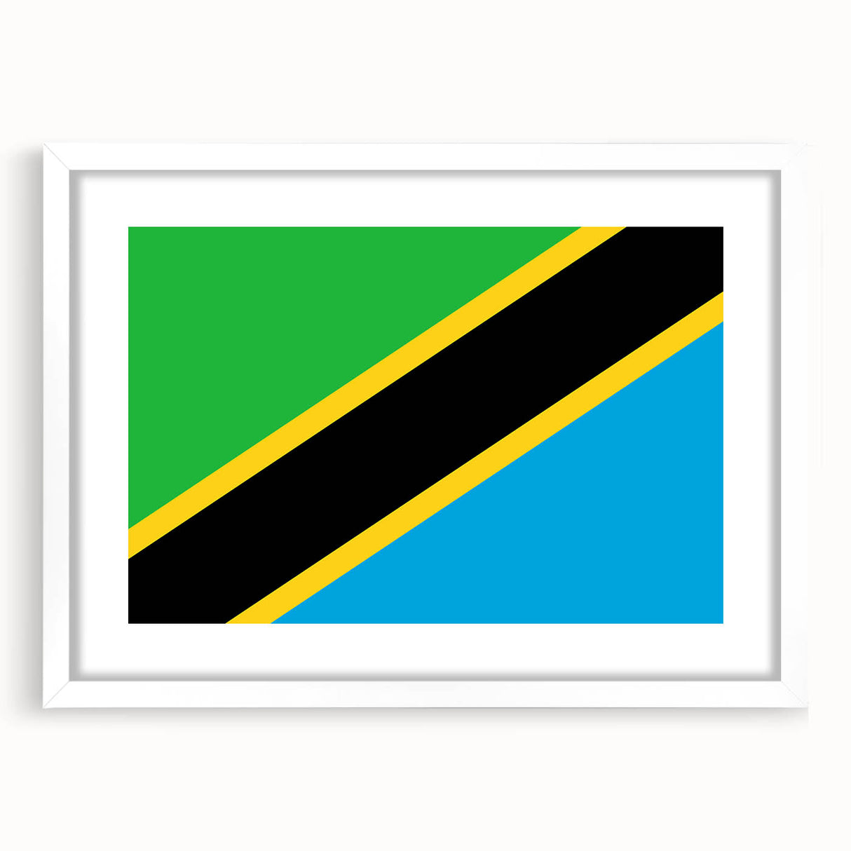 Abstract art print of Tanzanian scenery in muted earth tones on a white framed canvas, suitable for dining room decor.