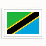 Abstract art print of Tanzanian scenery in muted earth tones on a white framed canvas, suitable for dining room decor.