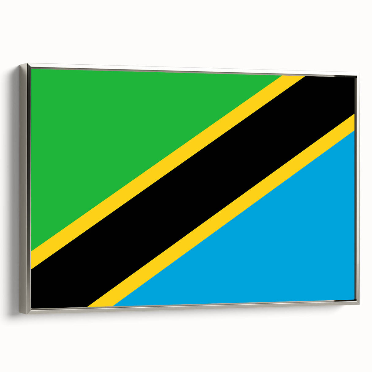 Framed canvas landscape art painting depicting a Tanzanian scenery in colorful hues, ideal for living room decor.