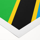 Art deco poster of a Tanzanian landscape on rolled canvas, featuring earthy tones, ideal for dining room wall art.