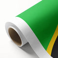 Art deco poster of African scenery on rolled canvas, featuring muted earth tones.