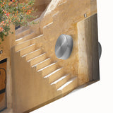 Large abstract wall art depicting a Tunisian landscape in earthy tones on acrylic glass, suitable for dining room ambiance.