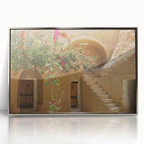 Mid-century modernist art depicting a Tunisian landscape in muted earth tones on a framed acrylic print.