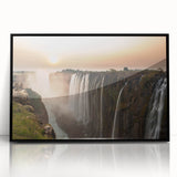 Large abstract wall art depicting a vibrant African landscape in Zambia, framed in black acrylic.