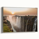 Framed canvas featuring a vintage-style landscape painting of Zambia with vibrant colorful art and black accents.