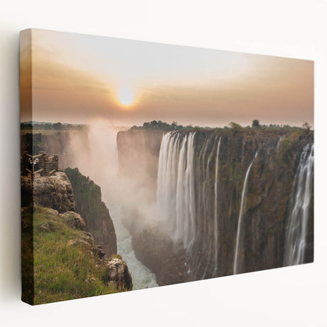 Large art depicting an African savannah scene in warm earth tones on stretched canvas, suitable for kitchen wall art.