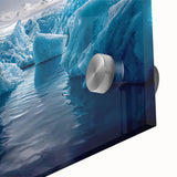 Antarctic landscape on large acrylic glass, featuring muted blue and white tones.