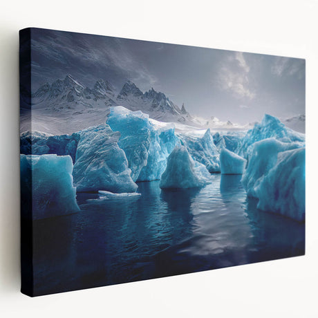 Antarctic landscape on stretched canvas, featuring icy blue and white tones, ideal for kitchen wall art.