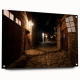 Large abstract wall art of an Asian scenery in muted earth tones, acrylic glass, ideal for bedroom or dining room decor.