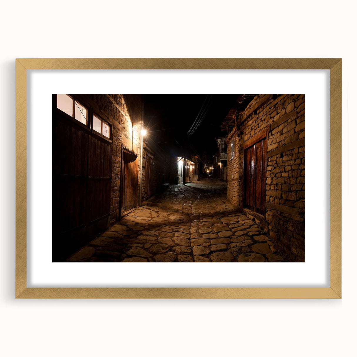 Extra large abstract art print featuring textured scenery of Azerbaijan in gold frame, ideal for living room decor.