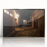 Mid-century modernist art depicting an abstract Azerbaijan scenery in muted earth tones on a framed acrylic print.