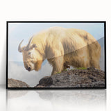 Large abstract wall art depicting the Bhutanese landscape in muted earth tones, framed in black acrylic.