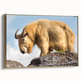 Framed canvas of a vintage-style Bhutanese landscape painting with gold hues, ideal for bedroom wall art.