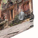 Large abstract wall art depicting Cambodian scenery in muted earth tones on acrylic glass, suitable for dining room ambiance.