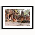 Extra large framed abstract art print depicting a vibrant, textured Cambodian landscape, ideal for living room decor.