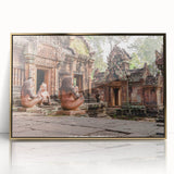 Mid-century modernist style large art print of Cambodian scenery on gold-framed acrylic, suitable for modern art wall decor.