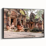 Black and white wall art of a Cambodian landscape on framed canvas, ideal for bedroom decor.