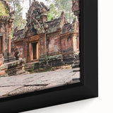 Framed canvas of a textured Cambodian landscape in black with colorful accents, ideal for living room decor.