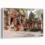 Framed canvas vintage poster art of Cambodia scenery, featuring vibrant colors on a white background.