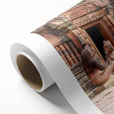 Art deco poster of Angkor Wat in muted earth tones on rolled canvas, suitable as nursery wall art.