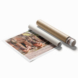 Extra large rolled print of a Cambodian landscape with lush florals in vibrant greens and blues.