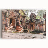 Black and white photograph of Angkor Wat on stretched canvas, ideal for kitchen wall art.