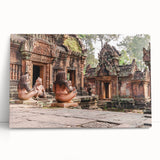 Black and white photograph of Angkor Wat on stretched canvas, ideal for kitchen wall art or bedroom.