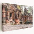 Large canvas print of a serene Cambodian landscape in soft green and blue tones, ideal for kitchen wall art.