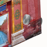 Large abstract wall art depicting Beijing scenery in muted gray and blue tones on acrylic glass, ideal for dining room art.