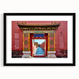 Abstract art print of a colorful Beijing cityscape with textured strokes on a large framed canvas.