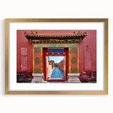 Extra large framed wall art featuring an abstract depiction of Beijing scenery in textured gold and black tones.