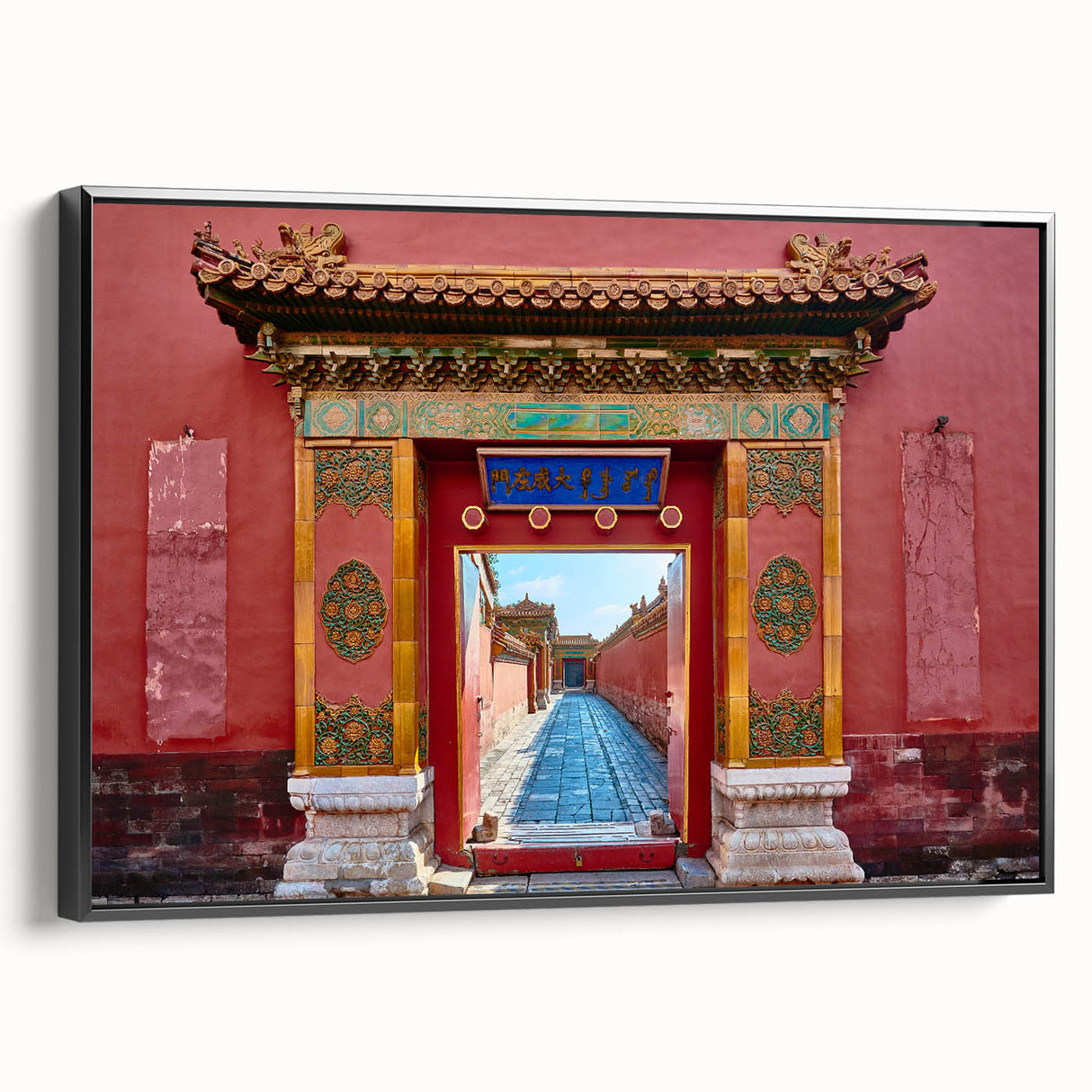 Black and white framed canvas depicting a vintage-style Beijing landscape, ideal for bedroom wall art.