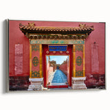 Framed canvas landscape art painting of the Beijing skyline in muted gray and silver tones, ideal for office decor.