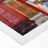 Art deco poster of Beijing skyline in muted gold and black tones on rolled canvas, suitable for dining room decor.