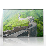 Acrylic print of the Great Wall of China in muted earth tones, framed in white, suitable for modern art wall decor.