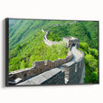 Black and white framed canvas of the Great Wall of China in a vintage poster style, ideal for bedroom wall decor.