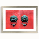 Textured abstract art print of Shanghai skyline in muted gray and blue tones on a framed silver mat, ideal for bedroom art.