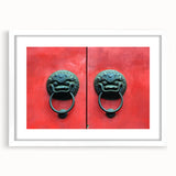 Abstract art print of Shanghai skyline in muted blues and grays on a framed white mat.