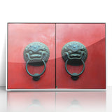 Acrylic print of Shanghai skyline with muted gray and blue tones, framed in white, ideal for modern art wall decor.